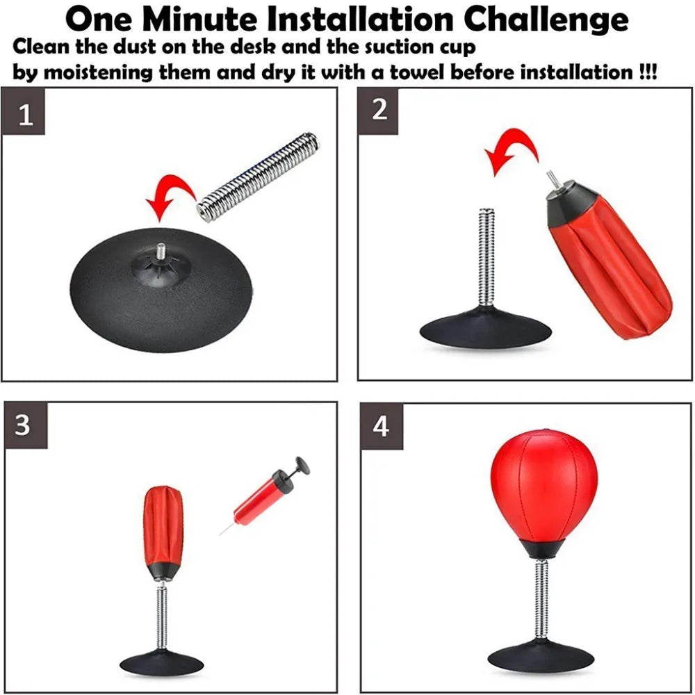 Stress Buster Desktop Punching Bag with Suctions PU Inflatable Stress Relief Boxing Ball Muay Tai MMA Exercise Sports Equipment